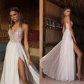 Sexy Slit Beach Wedding Dresses V Neck Appliques | SAMAG