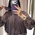 Women Polka Dot Print Blouse Casual High Collar Long - View 3 | SAMAG