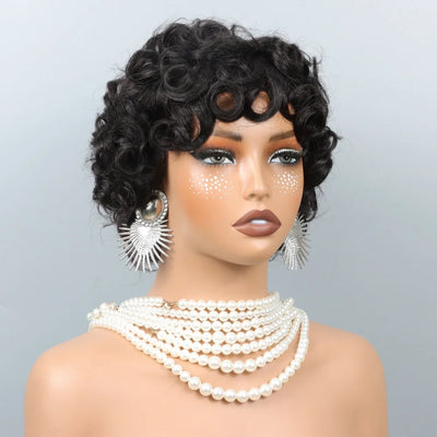 Curly Pixie Cut Human Hair Wigs For Women Black Full Machine Made Short Curly Wigs For Women Brazilian Remy Hair 200% Density