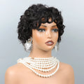 Curly Pixie Cut Human Hair Wigs For Women Black Full Machine Made Short Curly Wigs For Women Brazilian Remy Hair 200% Density