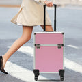 18" Aluminum Makeup Train Case, Rolling Cosmetic Organizer Cart with Key Lock, Large Portable Beauty Storage Suitcase for Professional Travel Salon