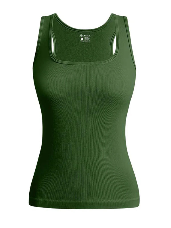 Hot Sale Summer Women's Basic Elastic Tank Top Sleeveless Square Collar Vest T-shirt Fashion Fitness Yoga Women's Casual Top