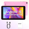 7-inch Android 15 Tablet, 8GB (3+5) RAM, 32GB Storage, 3500mAh Battery, HD 1024x600 IPS Display, Dual Cameras, Wi-Fi, Bluetooth