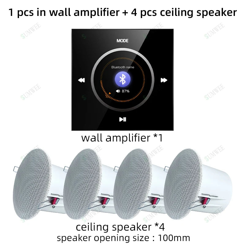 Home Audio Background music player system Bluetooths sound in wall amplifier TF USB FM control panel with stereo ceiling speaker
