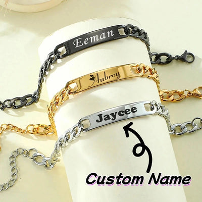 Stainless Steel Personalized Name Bracelets and Bangles for Man Woman Custom Nameplate Date DIY Jewelry Birthday Gift | SAMAG