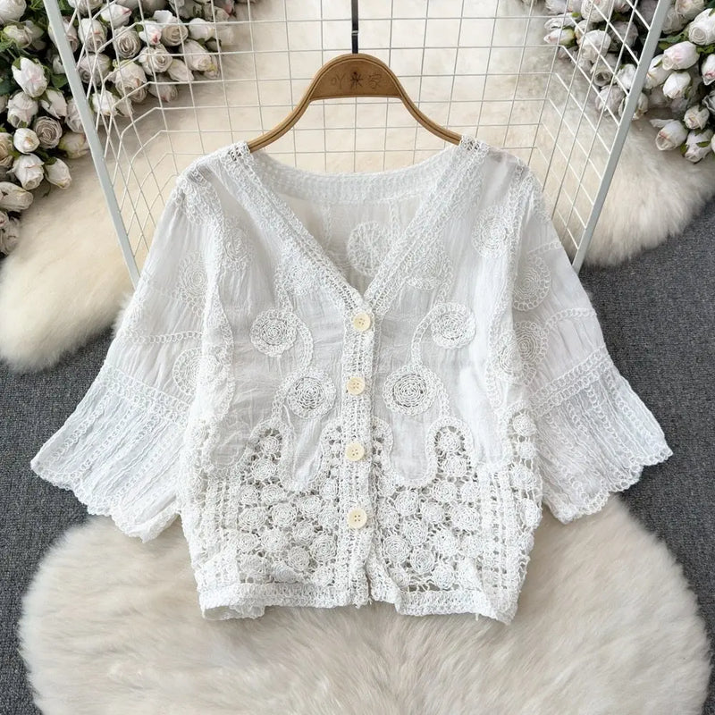 Embroidered Paisley Button - up Shirt Blouse Women's - View 6 | SAMAG