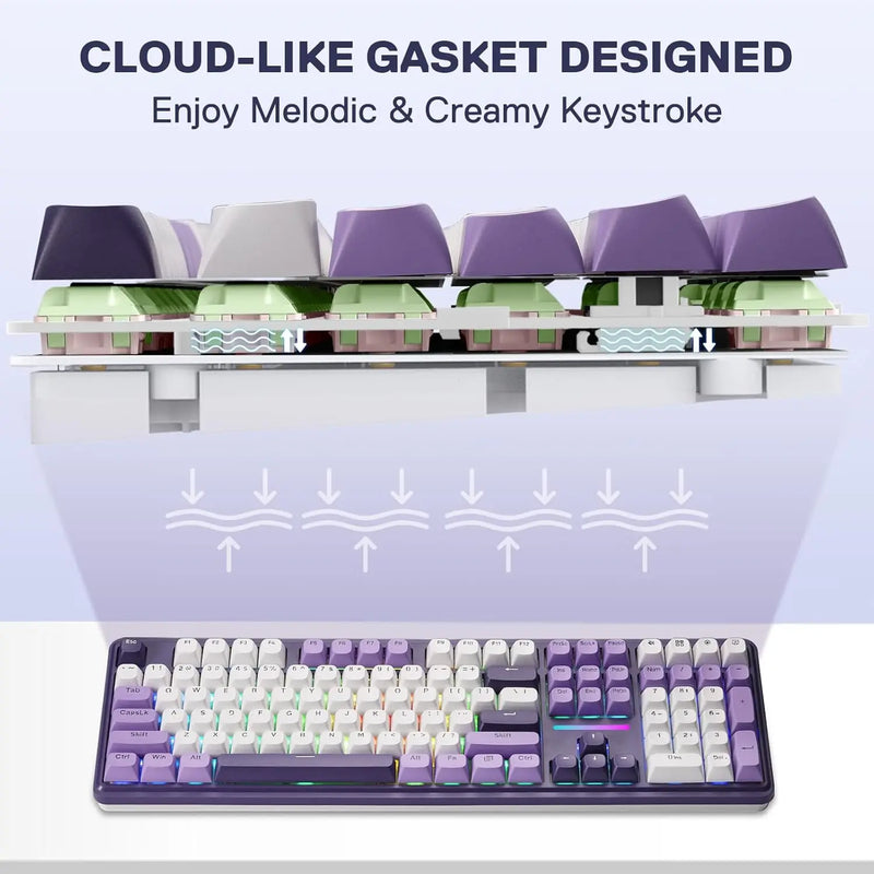 Redragon Wireless Gasket RGB Gaming 108 Keys Mechanical Keyboard,Hot-Swap South-Facing LED Socket,,Mint Mambo Switch