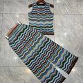 Metallic Striped Pleated Printed Pants Set for Women Fashion 2026 Summer New Slim Fit Elastic Vest + Straight Pants 2-Piece Set