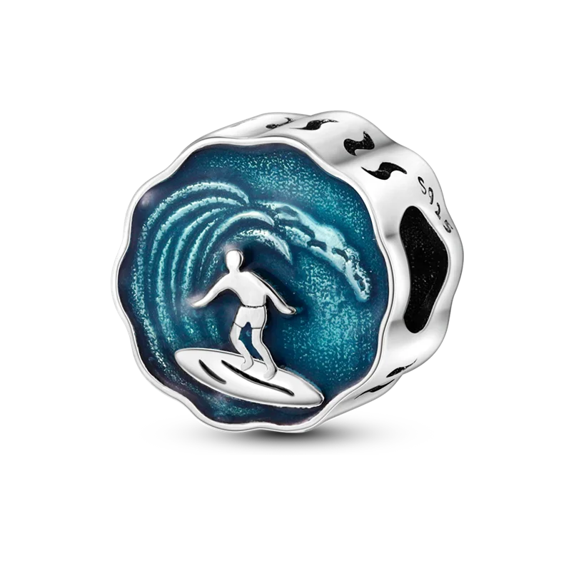 925 Sterling Silver Ocean Theme Charm Beads For Women Blue Wave Dolphin Seashell Compatible Summer Beach Vacation Jewelry