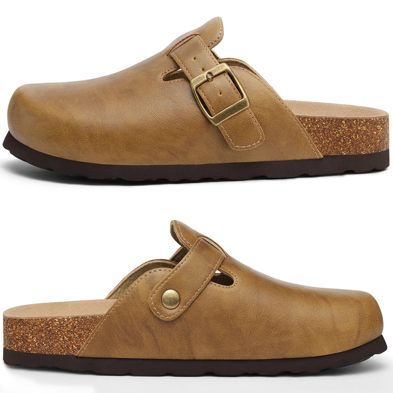 Litfun Women's Vegan Leather Clogs Comfortable Cork Footbed Mules Men Fashion Slip On Potato Shoes with Arch Support Beach Shoes