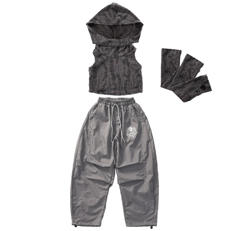 Korean Fashion Kids Hiphop Dance Clothes Set Hooded | SAMAG