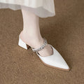 Slip-on Pointed-toe Chunky Heel Mules Casual Fashion Style Multi-colored Metal Chain