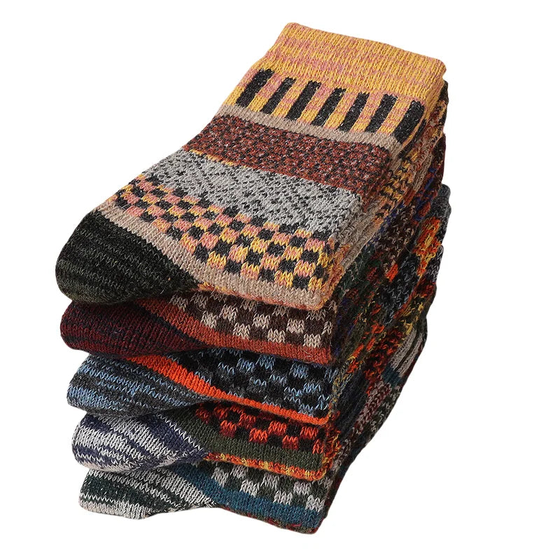 5pairs Unisex Ethnic Style Vintage Thick Wool Warm Crew | SAMAG