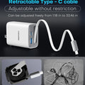65W GaN Wall Charger with Retractable USB-C Cable, Dual-Port PD 3.0 & QC 4+ / 4.0 Fast Charging for iPhone, Galaxy, Pixel, iPad, Tablets, Nintendo Switch, AirPods
