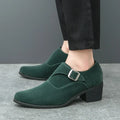 Man Height Increasing Pointed Toe Business Dress High Heel Shoes Buckle Decorated Men Casual Shoes
