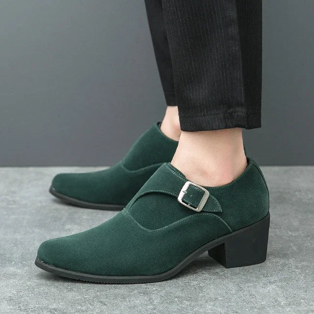 Man Height Increasing Pointed Toe Business Dress High Heel Shoes Buckle Decorated Men Casual Shoes