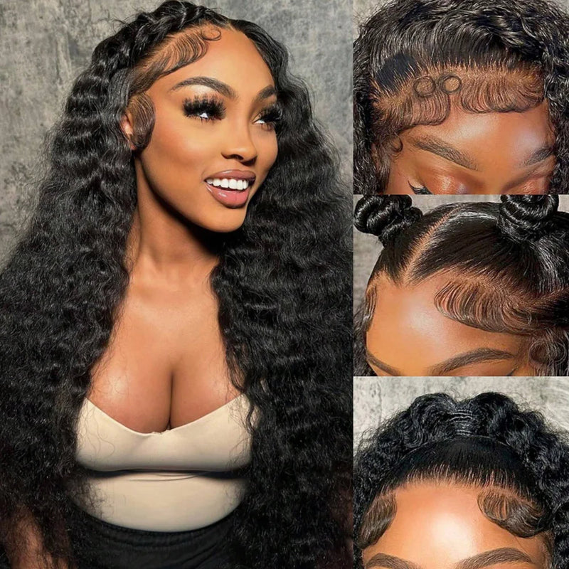 13x4 13x6 HD Transparent Lace Frontal Wig 250 Density Water Deep Wave Curly Wig Daily Wear