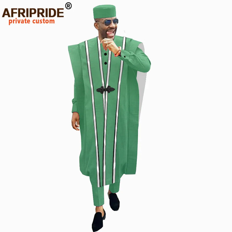 African Men Clothing Agbada Robe Dashiki Shirts Ankara Pants Tribal Hat Wedding Evening Outfits 4 Pieces - View 15 | SAMAG