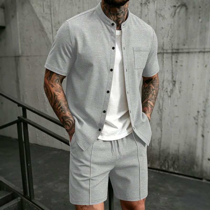 Men's New Summer Style Waffle Plain-Color Crew-Neck | SAMAG