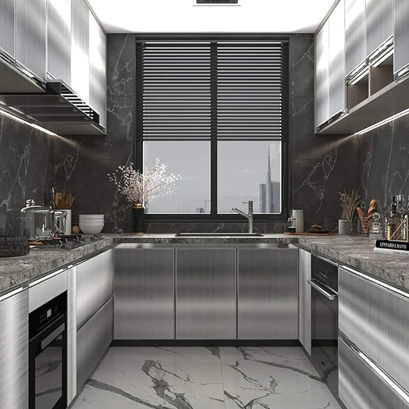 40cm metal brushed silver wall sticker stainless steel kitchen living room refrigerator countertop adhesive wallpaper