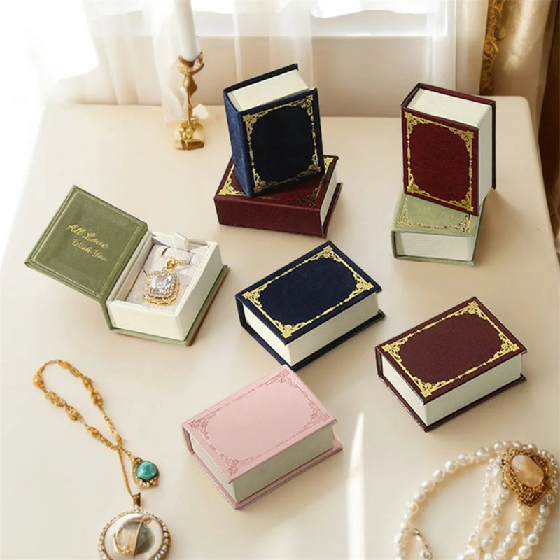 Flip Cover Book Shaped Jewelry Display Box Simple Earrings Ring Necklace Pendant Storage Box Portable Travel Jewelry Holder