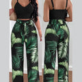 Women's Two Piece Sets Fashion Print Halter V-Neck Short Tank Suit Tops Long Pants Matching Set Summer Casual Female Slim Pants