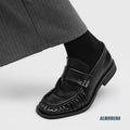 Square Toe Men's Black Genuine Leather Casual Loafers Slip-On Low Heel Streetwear Urban Outdoor Minimalist Fashion Work Shoes