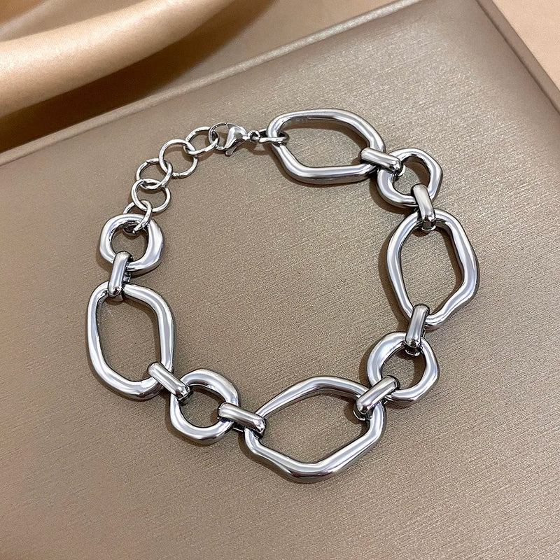Irregular Geometric Circle Chain Bracelets for Women Fashion Gold Silver Color Stainless Steel Bracelet Waterproof Jewelry