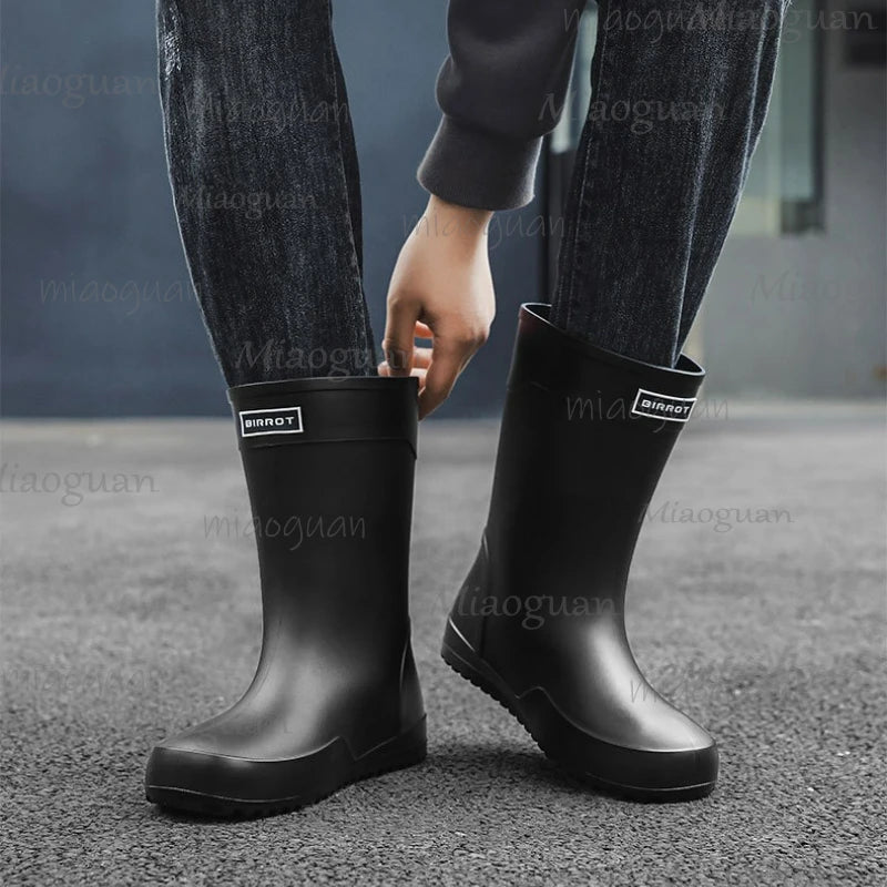 New Fashion Men Rain Shoes Waterproof Mid-Calf Boots Non-slip Work Rubber Outdoor Fishing Male Comfort Causal Footwears