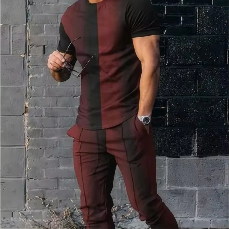 Summer Fashion Men's Fashionable Printed Breathable Comfortable Round Neck T - Shirt and Pants Set Outdoor - View 9 | SAMAG
