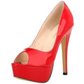 Women Stilettos Sexy Pumps 14cm Extremely Platform Peep Toe High Heels Patent Leather Party Nighclub Dress Red Wedding Shoes
