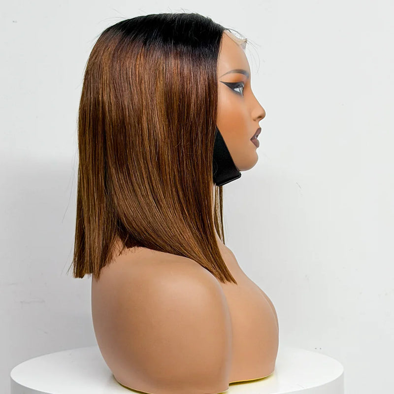 250% Density Bob Straight Human Hair 2X6 Transparent Lace Closure Frontal Human Hair Wigs 100% Human Hair Ginger 99J Colored Wig