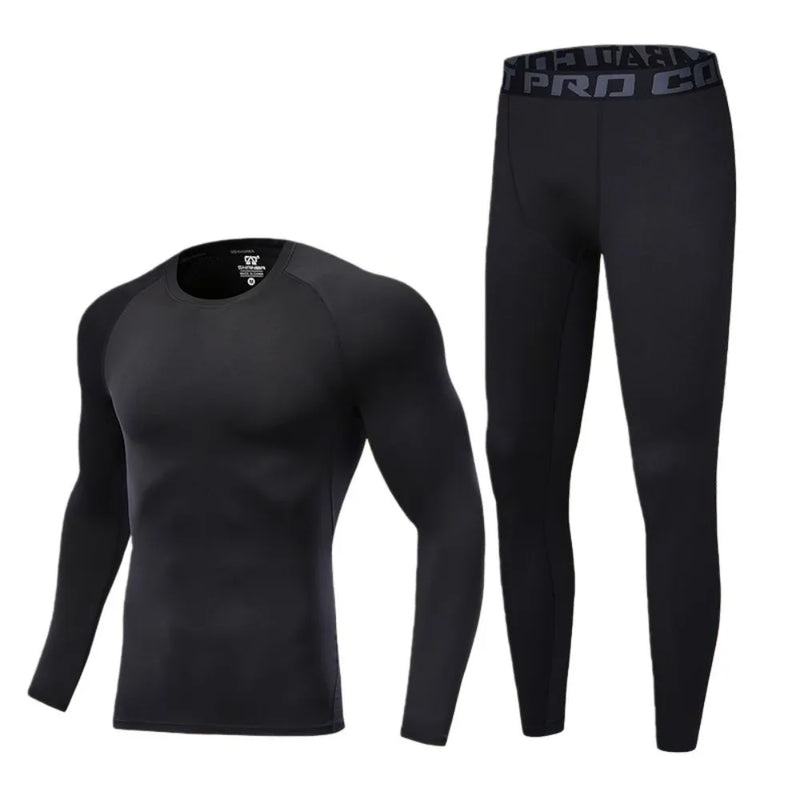 2PCS Set Quick-drying Men's Ski Thermal Underwear Tight-fitting Elastic Fleece Fitness Suit Comfortable Soft Tops Pants Set