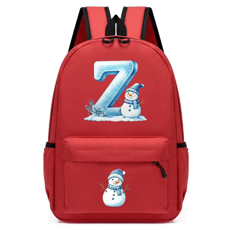 Xmas Snowman Alphabet A-Z Print Backpack for Toddler Girls Boys Schoolbag Holiday Lightweight Kindergarten Kid Daily School Bag