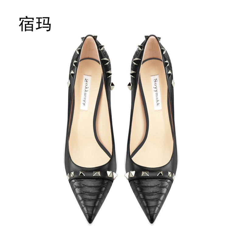 Women's Shoes luxury woman shoes 2026 Heels For Women Fashion Designer Brand Pumps Stiletto Rivets High Heels Pointed Toe 10cm