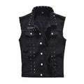 Vests Men Denim Jacket Rivet Spliced Coat Turn Down Collar Slim Fit Vest Sleeveless Coats Streetwear Pocket Button High Street