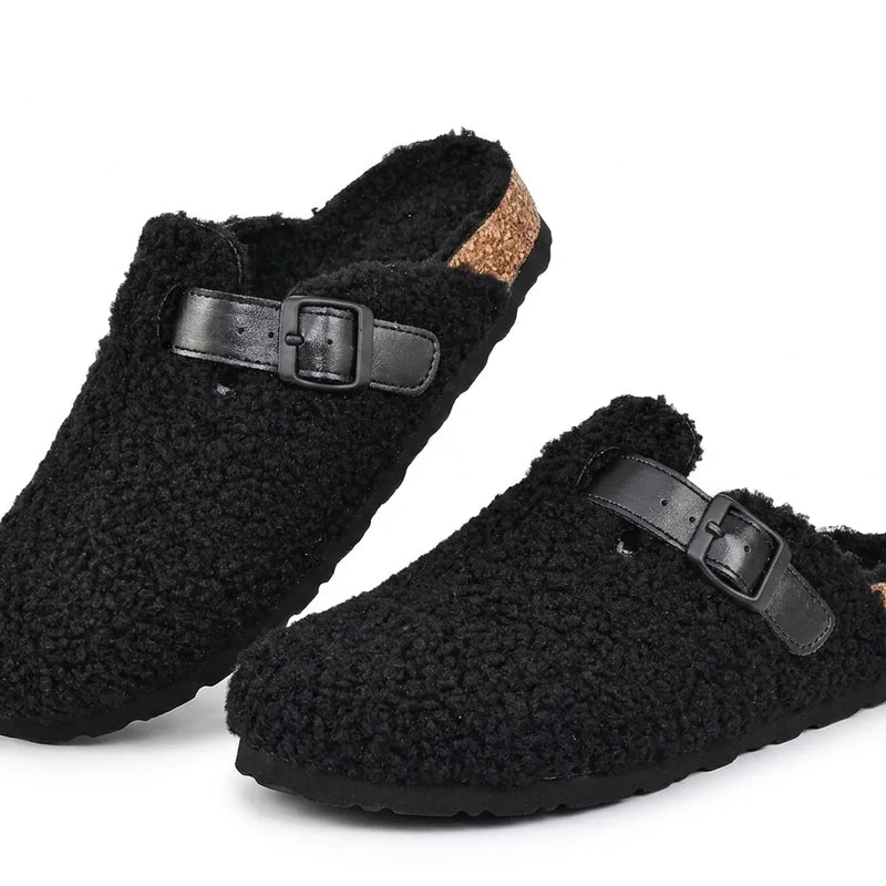 Kidmi Winter Cork Footbed Clogs For Women Men Indoor Keep Warm Fluffy Mules Slippers With Arch Support Lady Sofe Potato Shoes