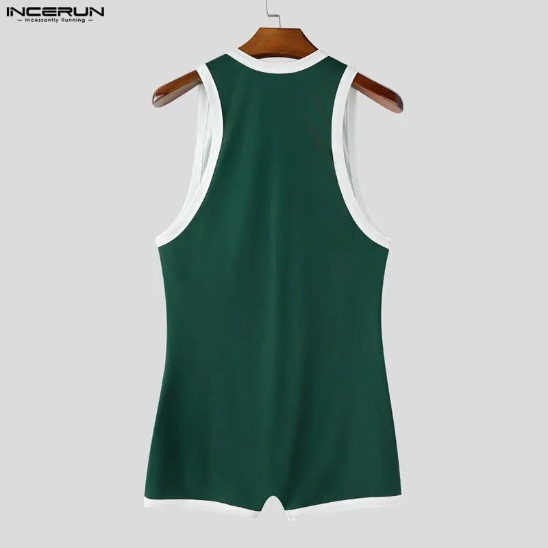 INCERUN Men's Bodysuits Patchwork Sleeveless Summer Casual Male Rompers Playsuits Workout Color-block Cozy Bodysuit For Man 2026