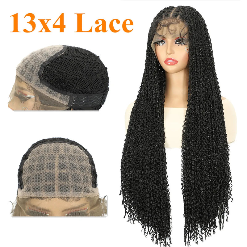 13x4 Lace Frontal Synthetic Braided Wig for Black Women Small Deep Wave Long Brown Wigs Crochet Braiding Wig with Baby Hair