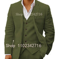 3 Piece Linen Summer Men Suits for Wedding Groom Tuxedos 2023 Casual Beach Custom Man Suit Set Jacket Vest with Pants Man Fahion