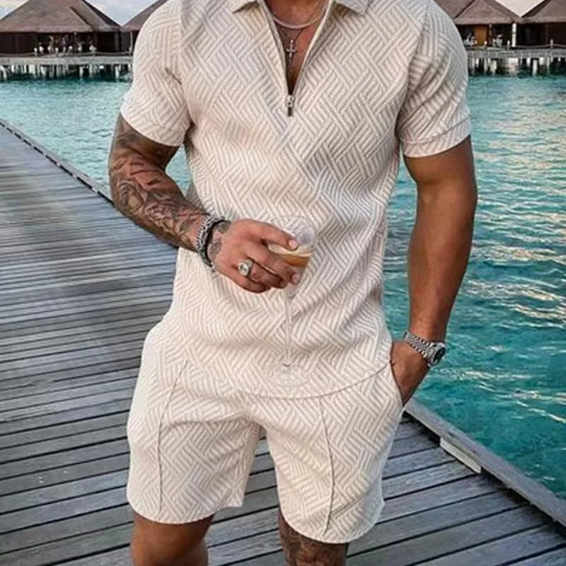 Men's Fashion Casual Light Luxury Striped POLO Shirt Set | SAMAG