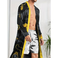 Men's Long Robe Quick Drying Spring and Autumn Home Trend Fun Digital Printed Nightgown for Leisure and Entertainment.