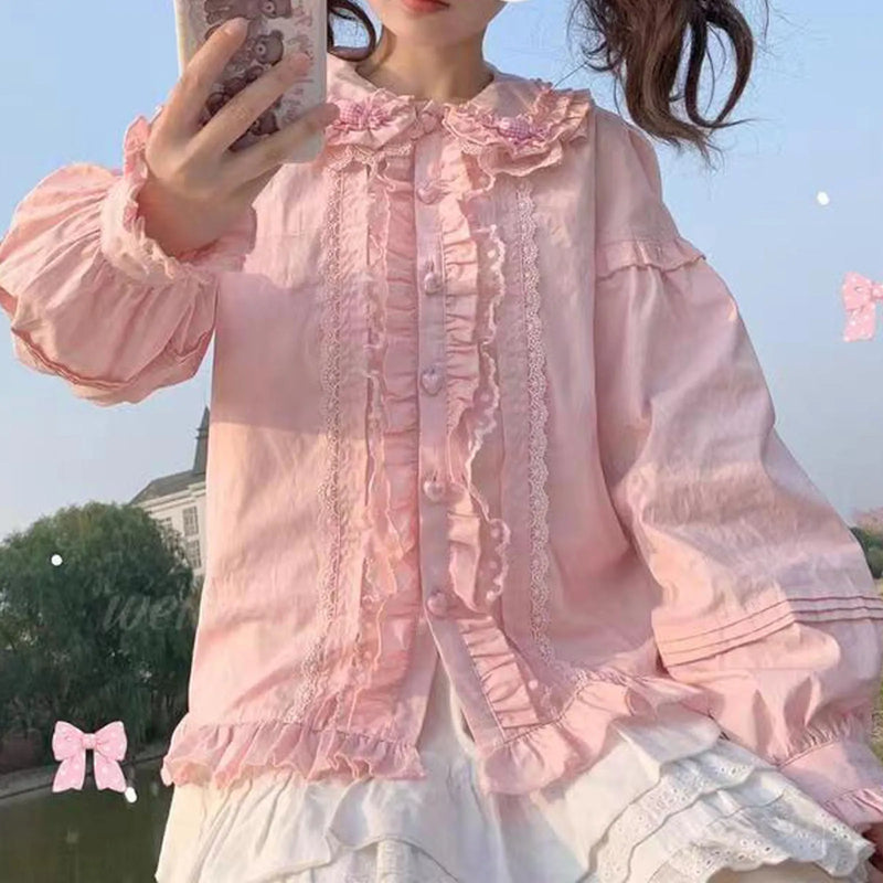 Japanese Lolita Style Lace Ruffles Blouses Summer Women - View 10 | SAMAG