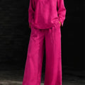 Women 2‑Piece Matching Outfit Long Sleeve Button Shirt High Waist Wide Leg Pant Loose Vacation Street Daily Wear Suit For Ladies
