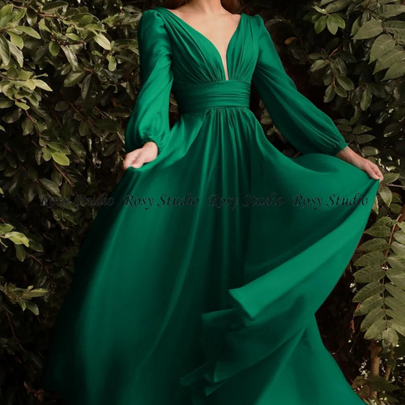 New Simple V Neck Long Bridesmaid Dresses with Sleeves | SAMAG