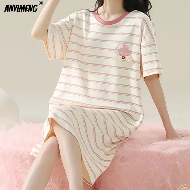 100% COTTON! M-4XL Plus Size Summer Women Nightgown | SAMAG