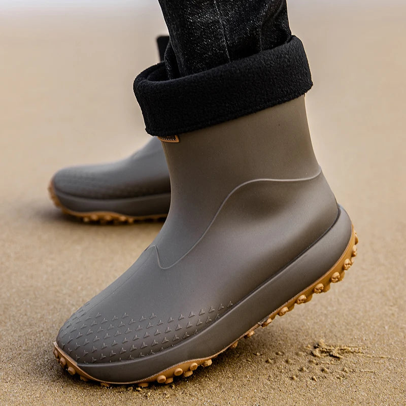 Men's Short Rain Boots Anti-Slip Work Boots Fishing Car Wash Labor Protection Water Shoes Lightweight Durable Rubber Material
