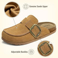 Asgard Women's Memory Foam Suede Clogs Fashion Slip On Cork Footbed Leather Mules With Adjustable Buckle Lady Non-slip Slippers