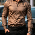 Men's dark plaid long sleeved shirt slim fit European | SAMAG