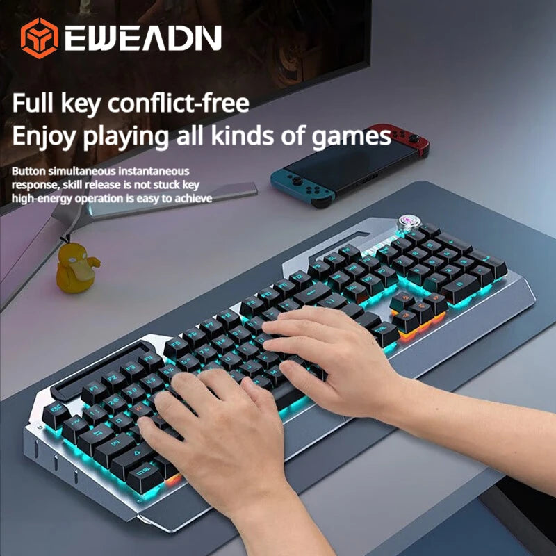 EWEADN TK900 Mechanical Keyboard USB-C Rechargeable RGB Backlit Ergonomic Gaming Keyboard For PC Laptop Mac